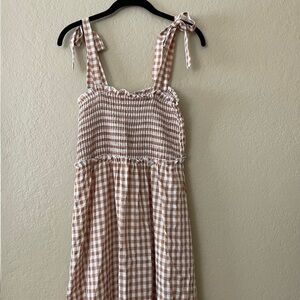 Brown and white gingham dress